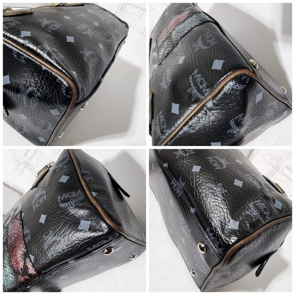 Authentic MCM Visetos Lion Princess Boston Handbag Black/Grey/Gold - Picture 11 of 14